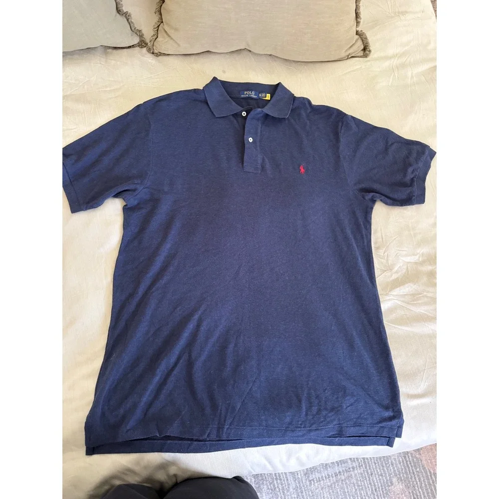 Polo Ralph Lauren Men's XLT Navy Classic Fit Polo Shirt 100% Cotton Blue‎